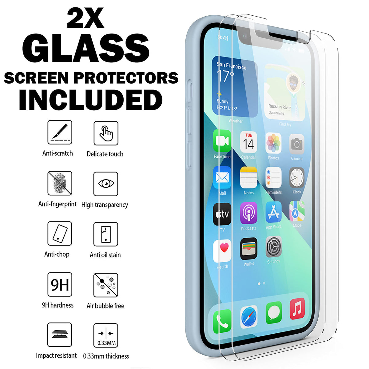 Light Blue Silicone Case with Glass Screen Protectors Q23821