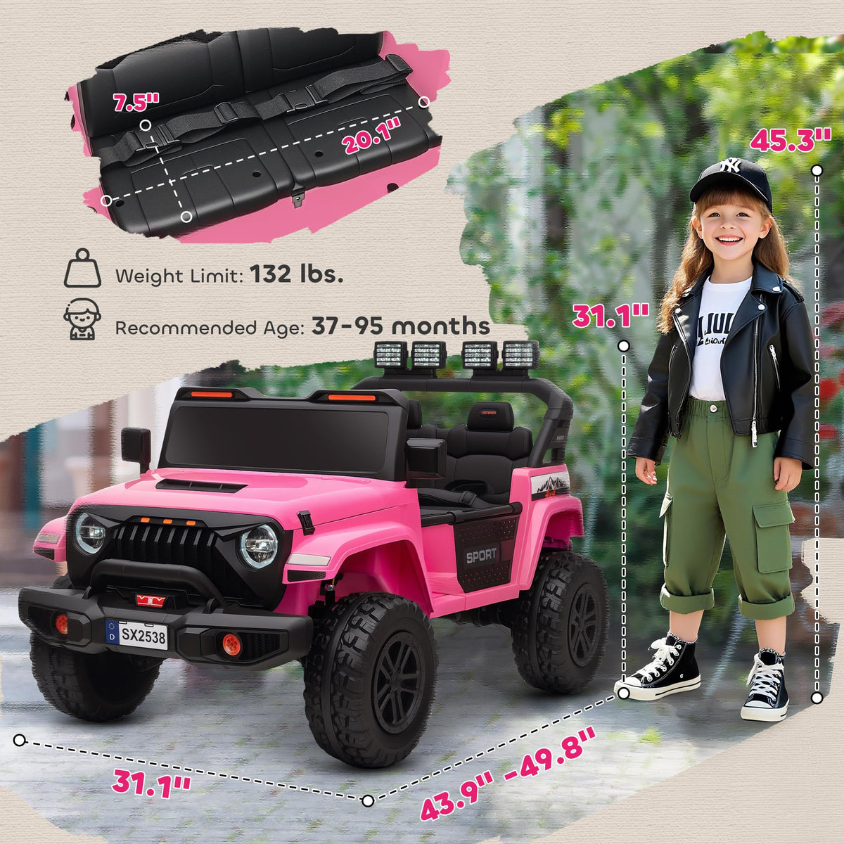 24V 2-Seater Kids Ride on Truck Car Pink O370