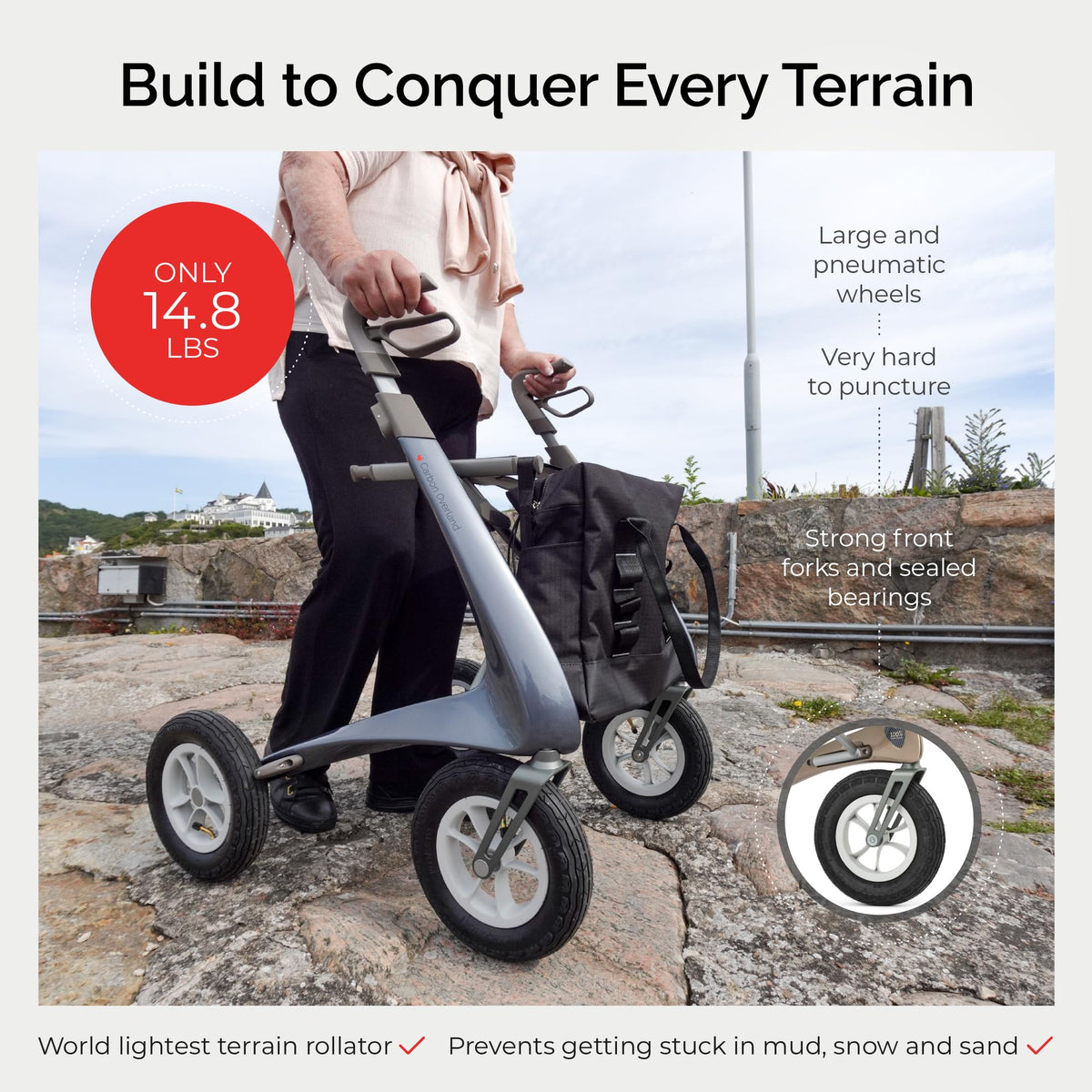 Carbon All Terrain Foldable Rollator with Seat R325
