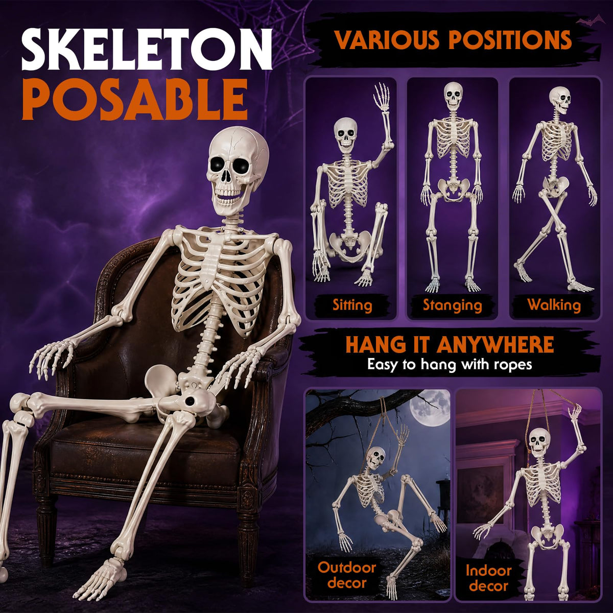 5.4FT Posable Life Size Skeleton (2PCS) X6448