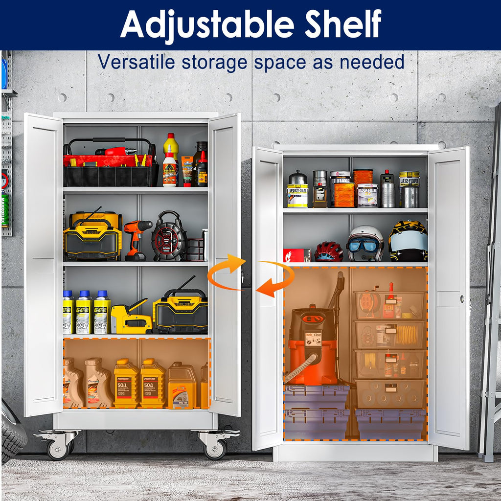 61" Metal Rolling Storage Cabinet with 2 Doors and Wheels N96586