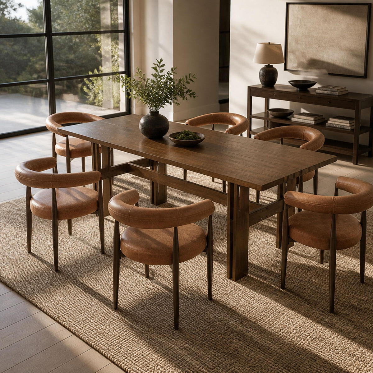 7-Piece Rubber Wood Dining Table Set with Chairs N5931