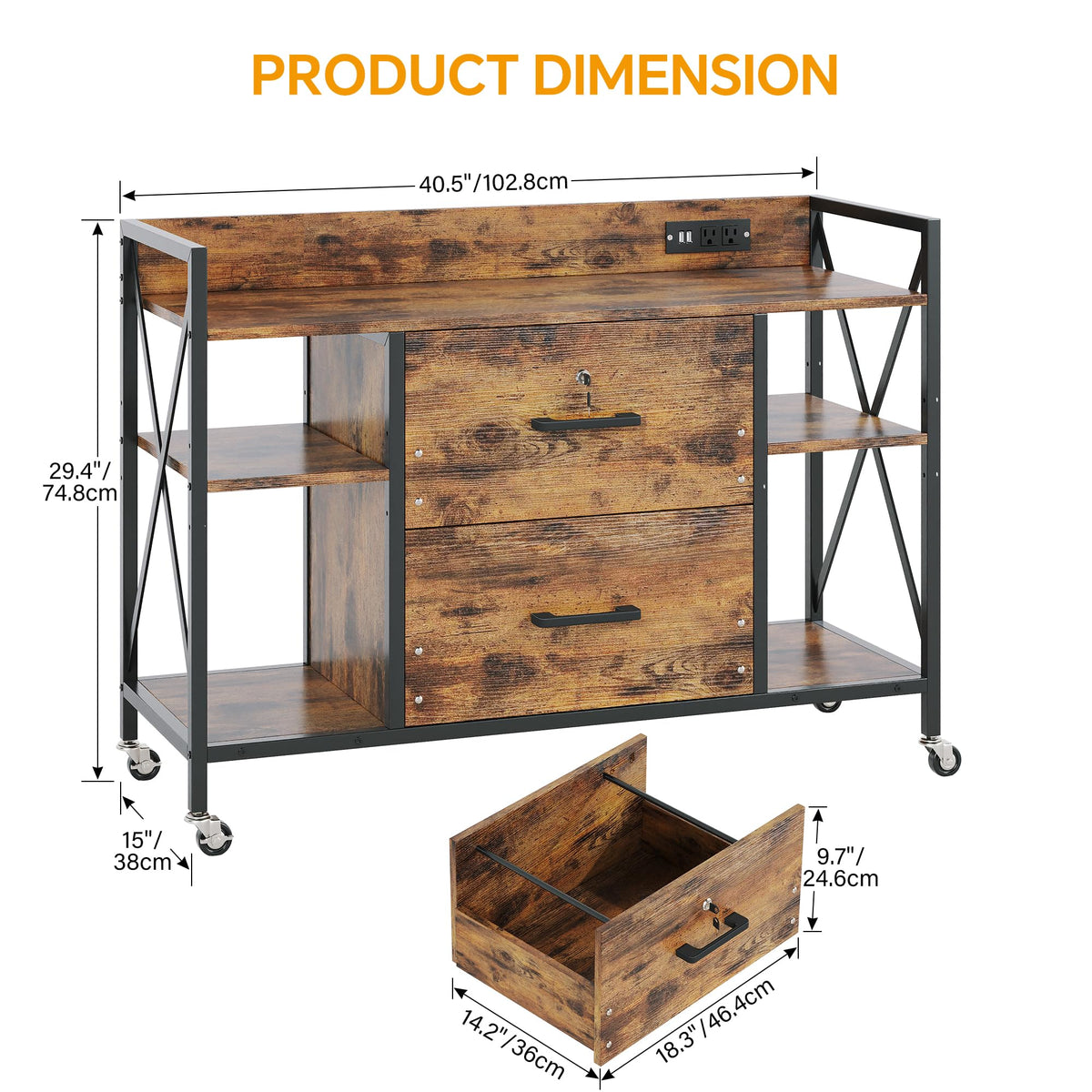 2 Drawer File Cabinet with Lock and Power Outlets G78909