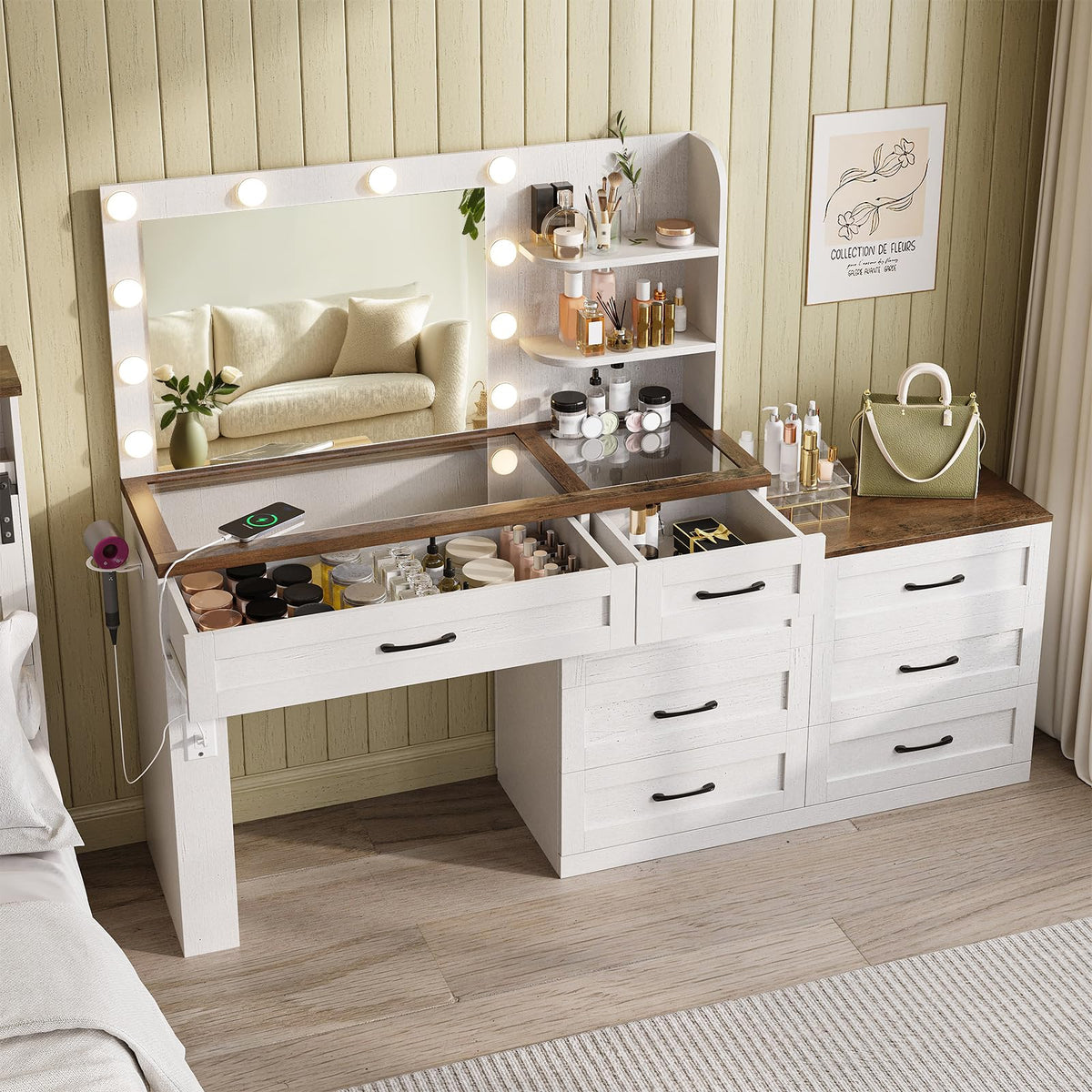 Antique White 6-Drawer Vanity Desk N776