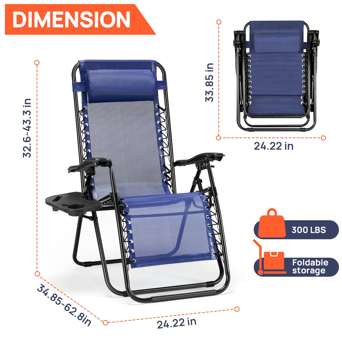 Oversized Blue Zero Gravity Chair Set of 2 C210