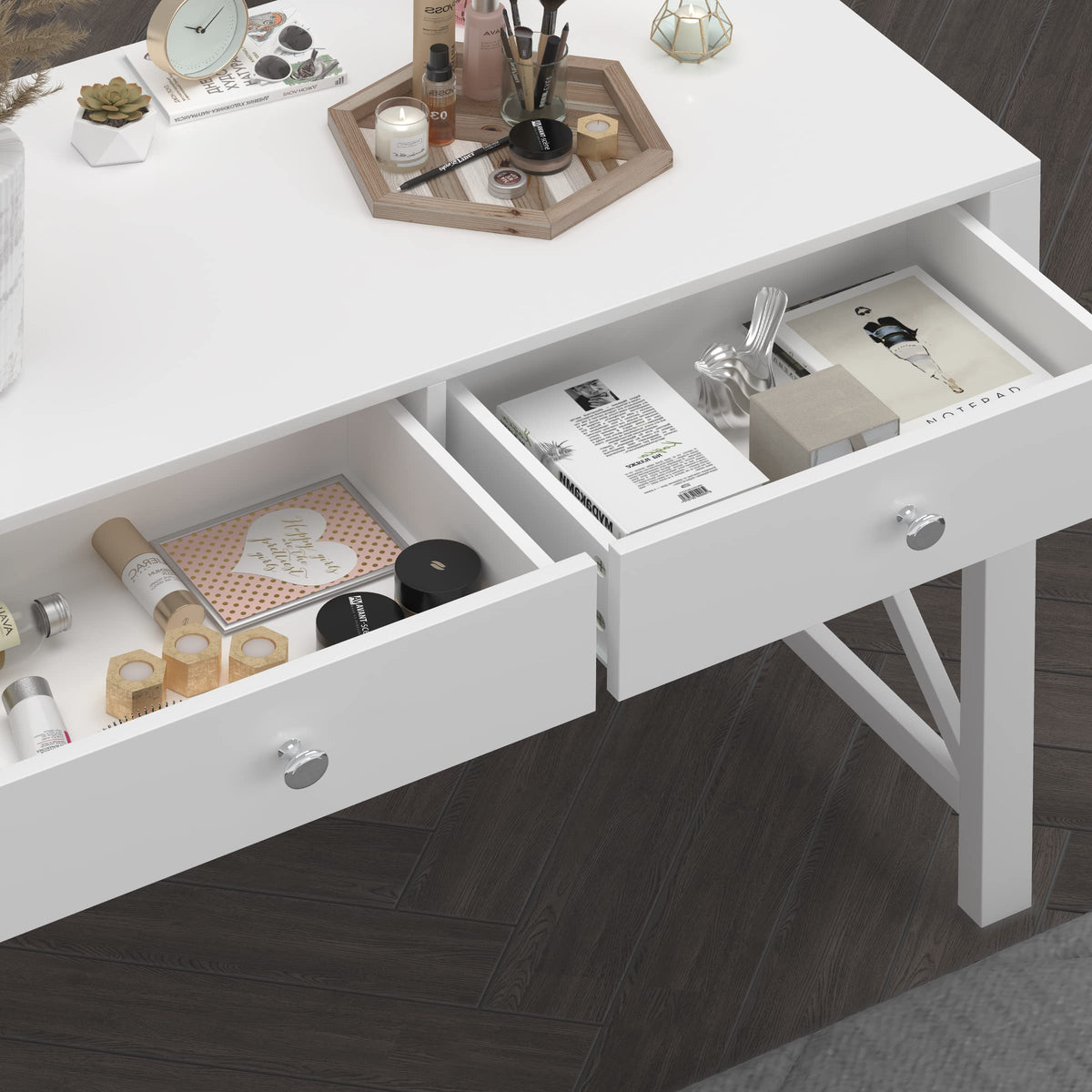 White Home Office Desk with Drawers N15012