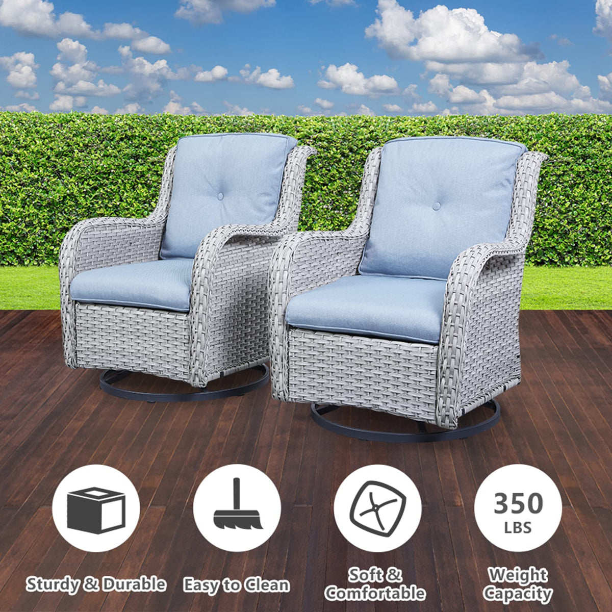 8 Piece Wicker Patio Furniture Conversation Set with Swivel Rocker Chairs, Sofa, Ottomans and Coffee Table T955