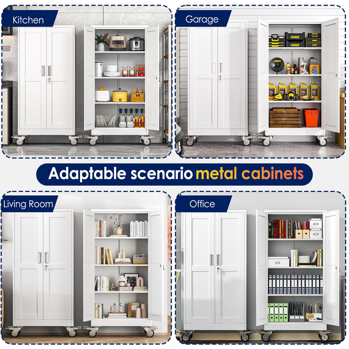 61" Metal Rolling Storage Cabinet with 2 Doors and Wheels N96586