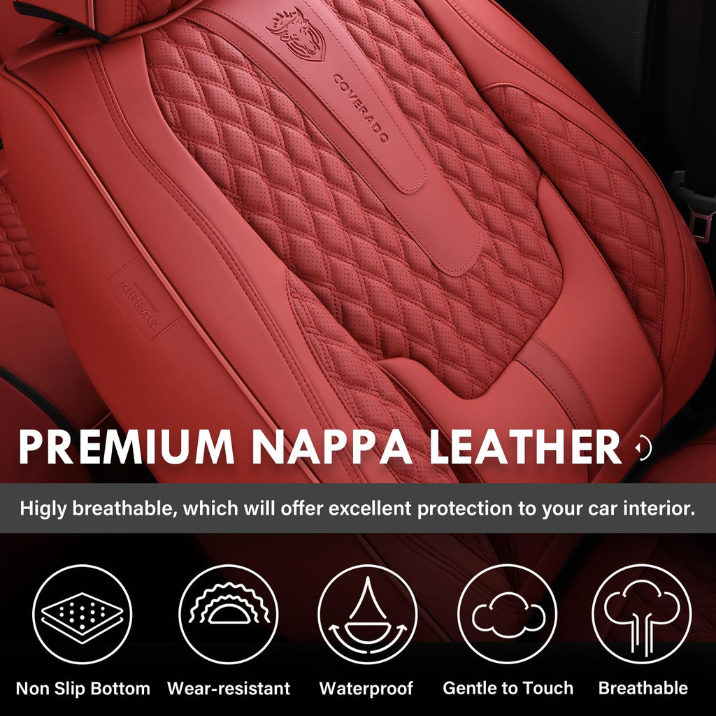 Red Full Set Nappa Leather Car Seat Covers Z9842