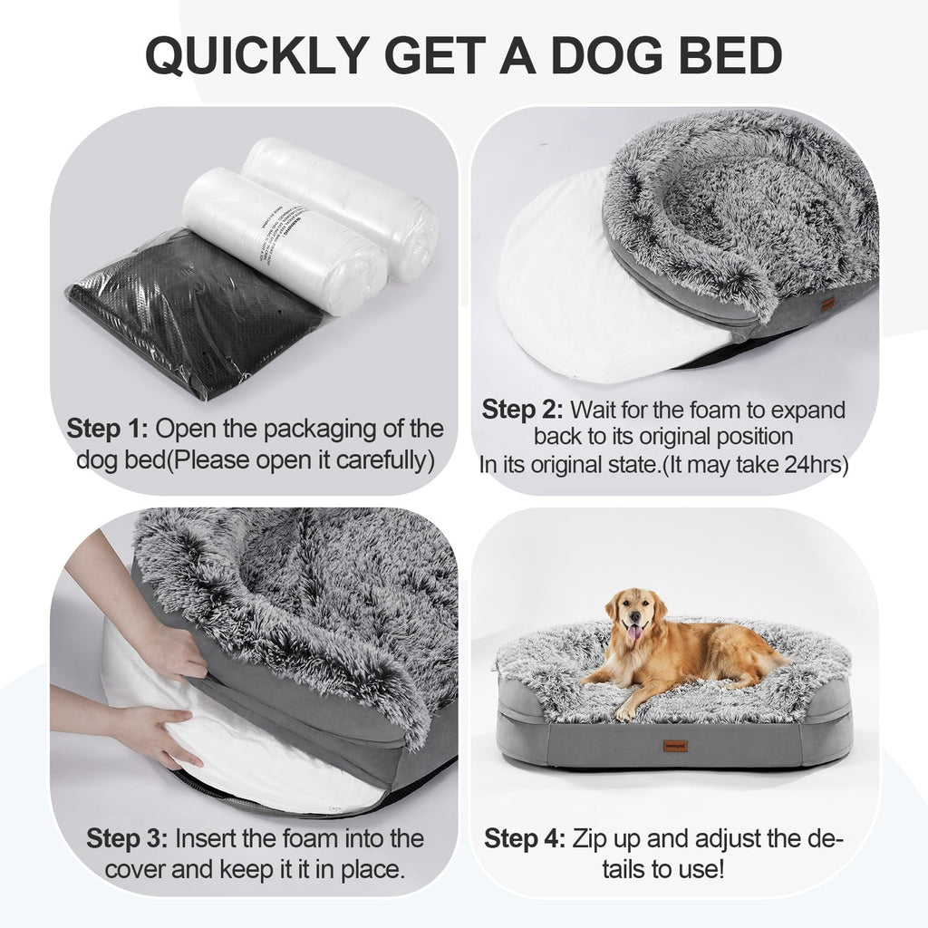 Fluffy Orthopedic Dog Bed with Washable Plush Cover, Grey O41159