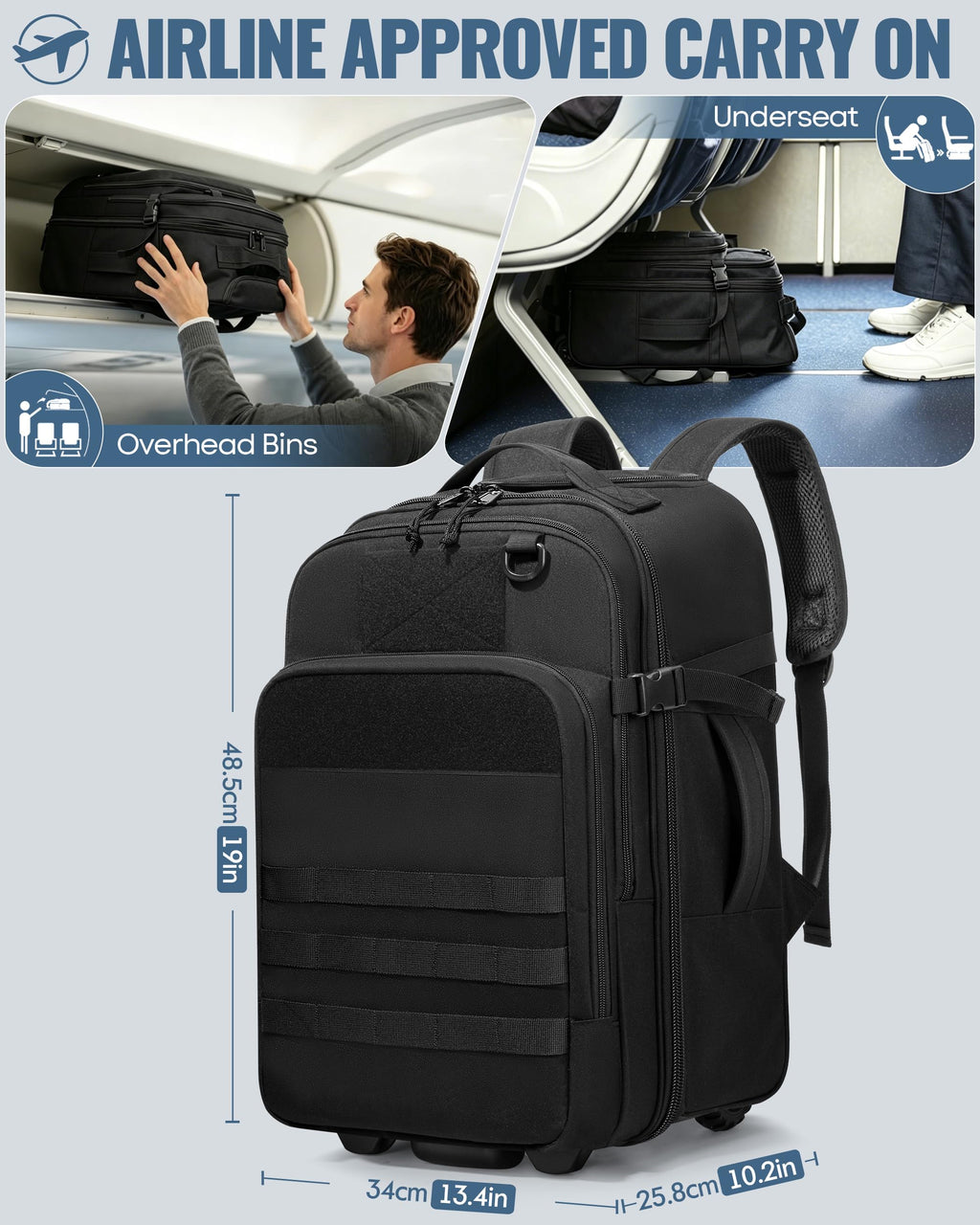 17 Inch Rolling Tactical Laptop Backpack with Wheels X7412