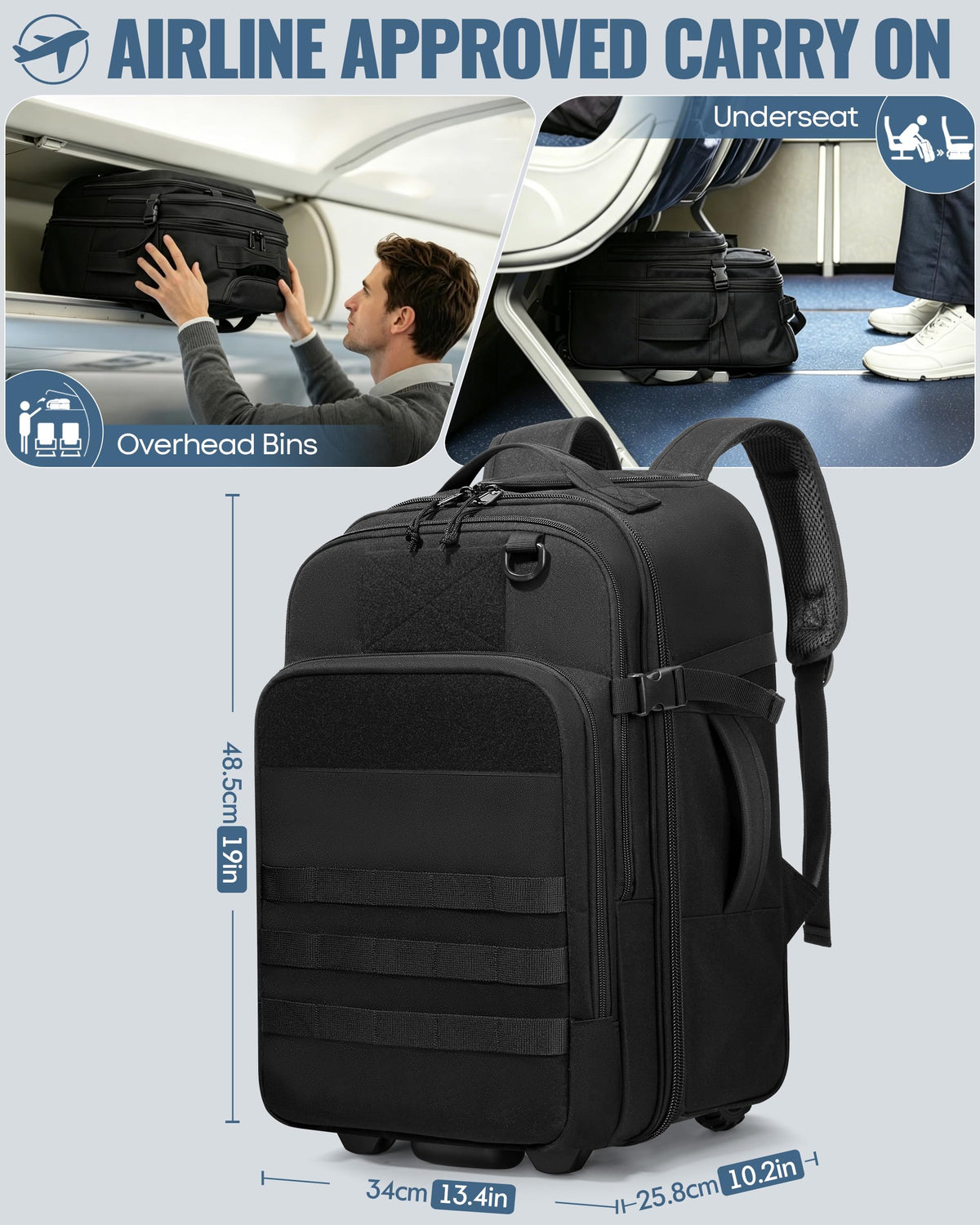 17 Inch Rolling Tactical Laptop Backpack with Wheels X7412