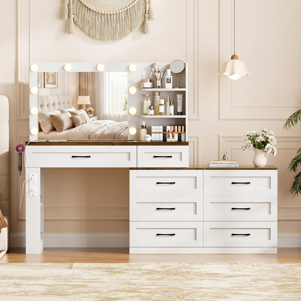 Antique White 6-Drawer Vanity Desk N776