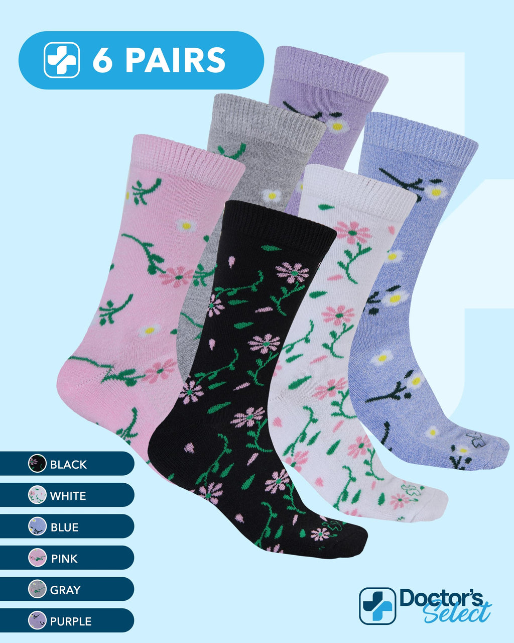 Moisture-Wicking Diabetic Socks 6 Pairs R4219