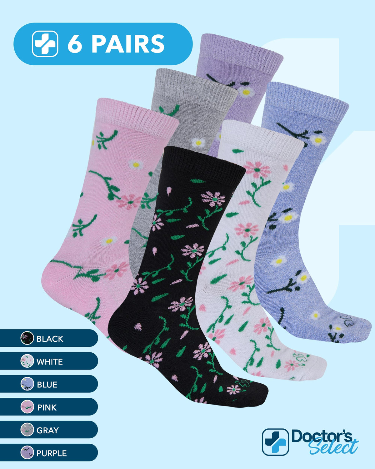 Moisture-Wicking Diabetic Socks 6 Pairs R4219