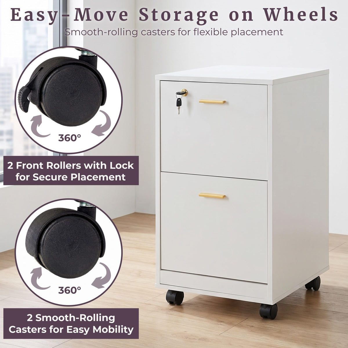 White 2 Drawer Wooden File Cabinet with Lock J18379