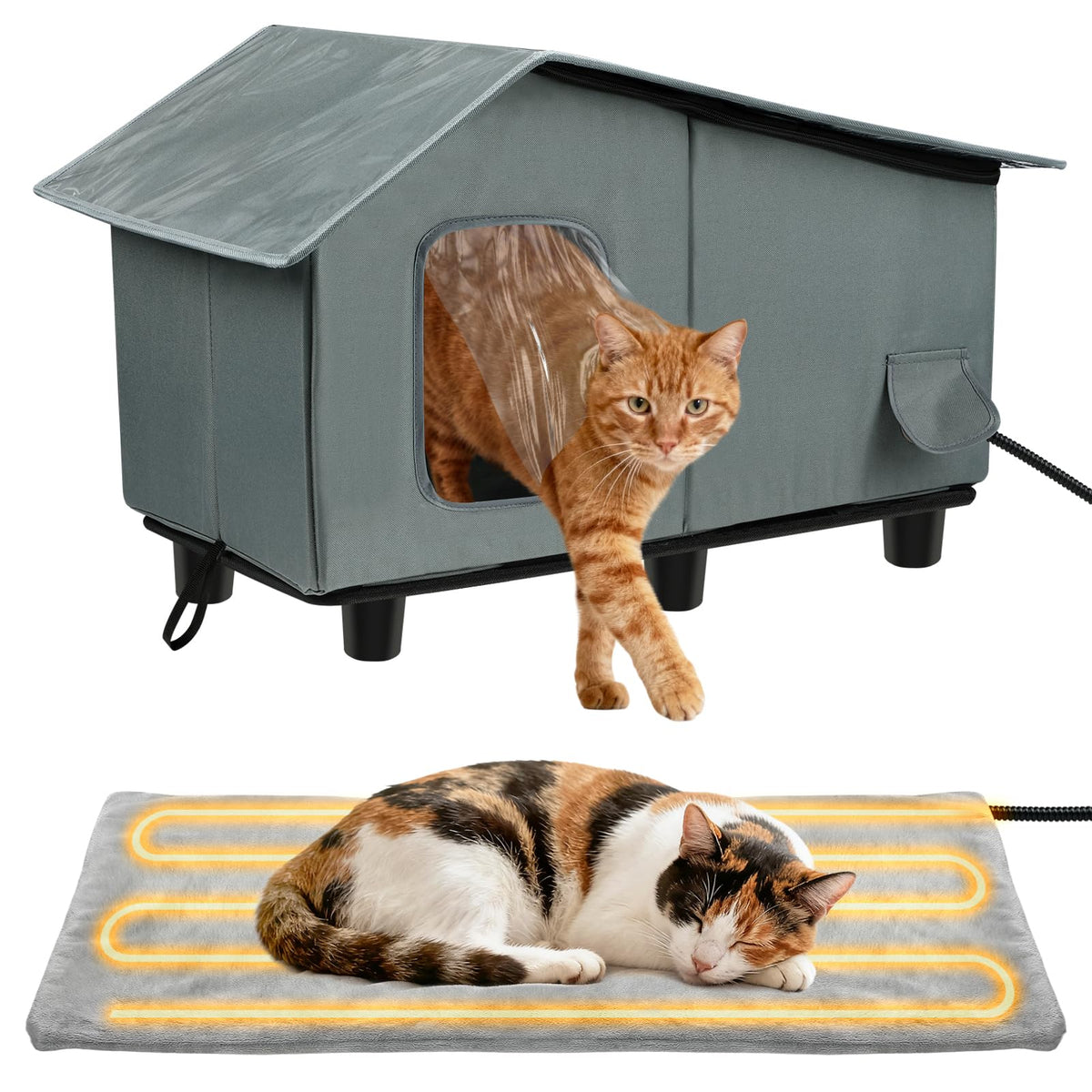 Heated Outdoor Cat House with Escape Door W200083