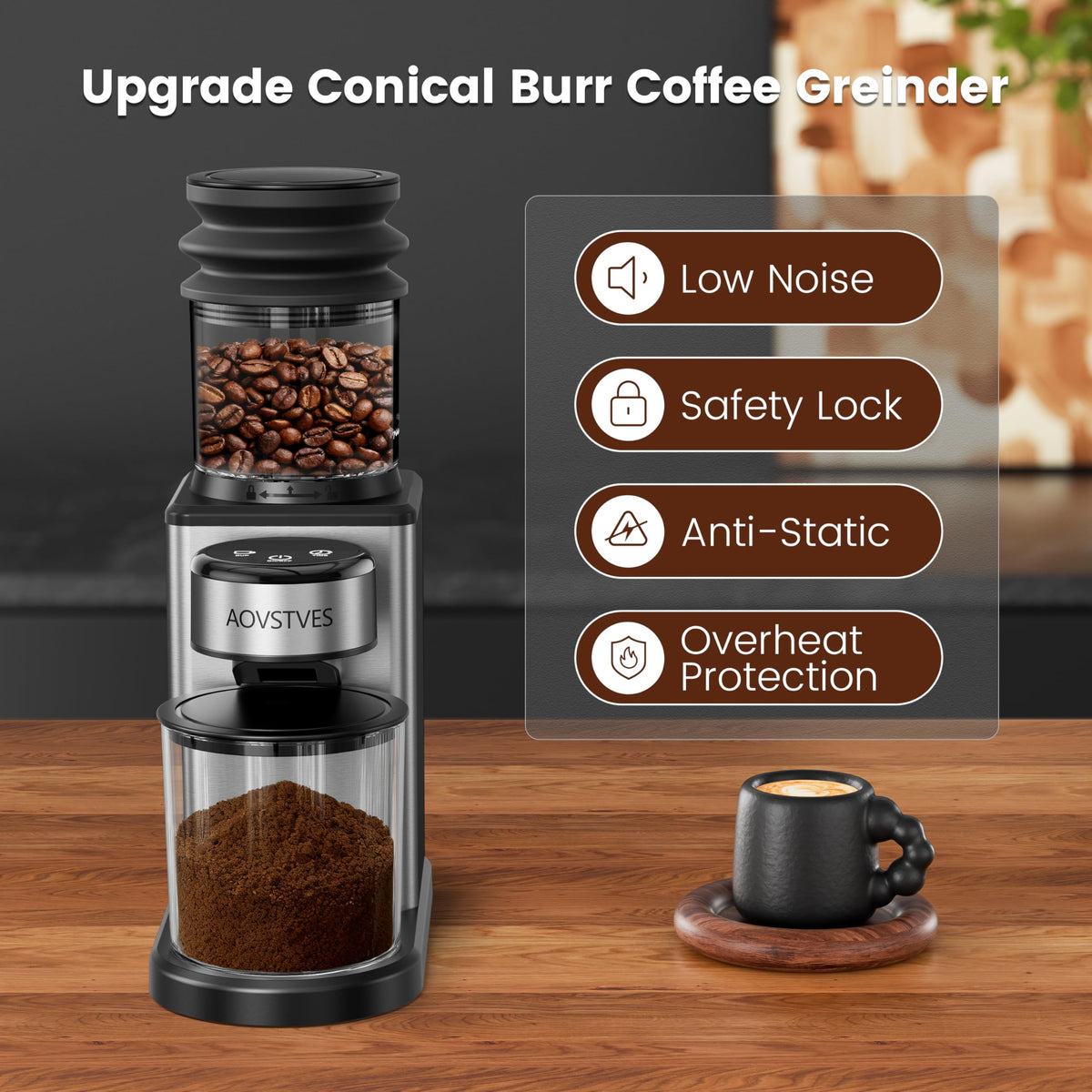 Electric Coffee Grinder with 25 Grinding Settings and 60-Second Timer S538
