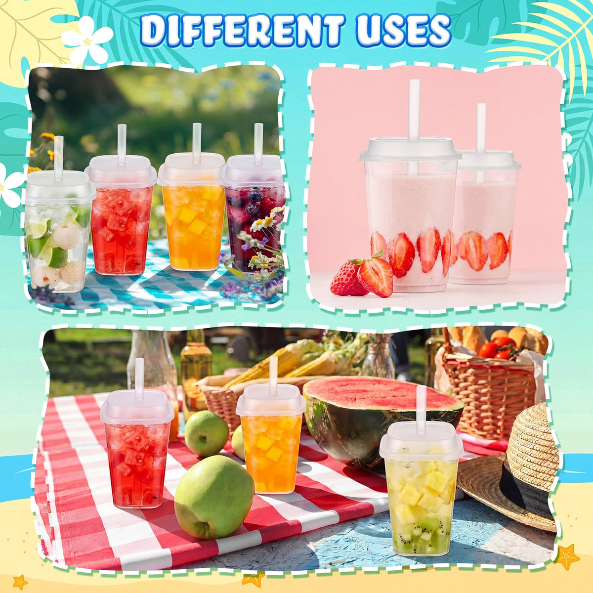 30 Pack 22 oz Clear Plastic Cups with Lids & Straws N92537