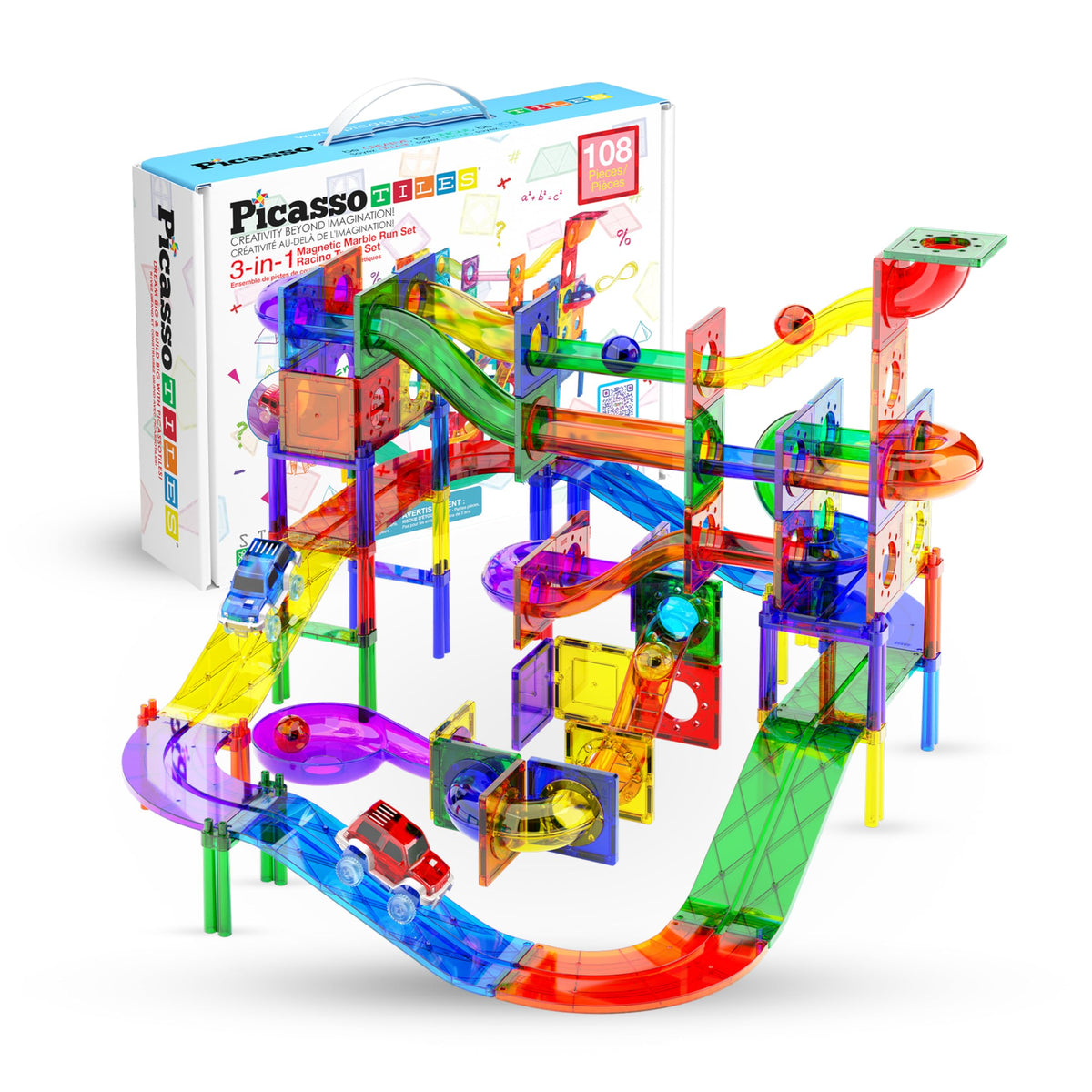 108 Piece Marble Run Race Track Set with LED Cars X2846