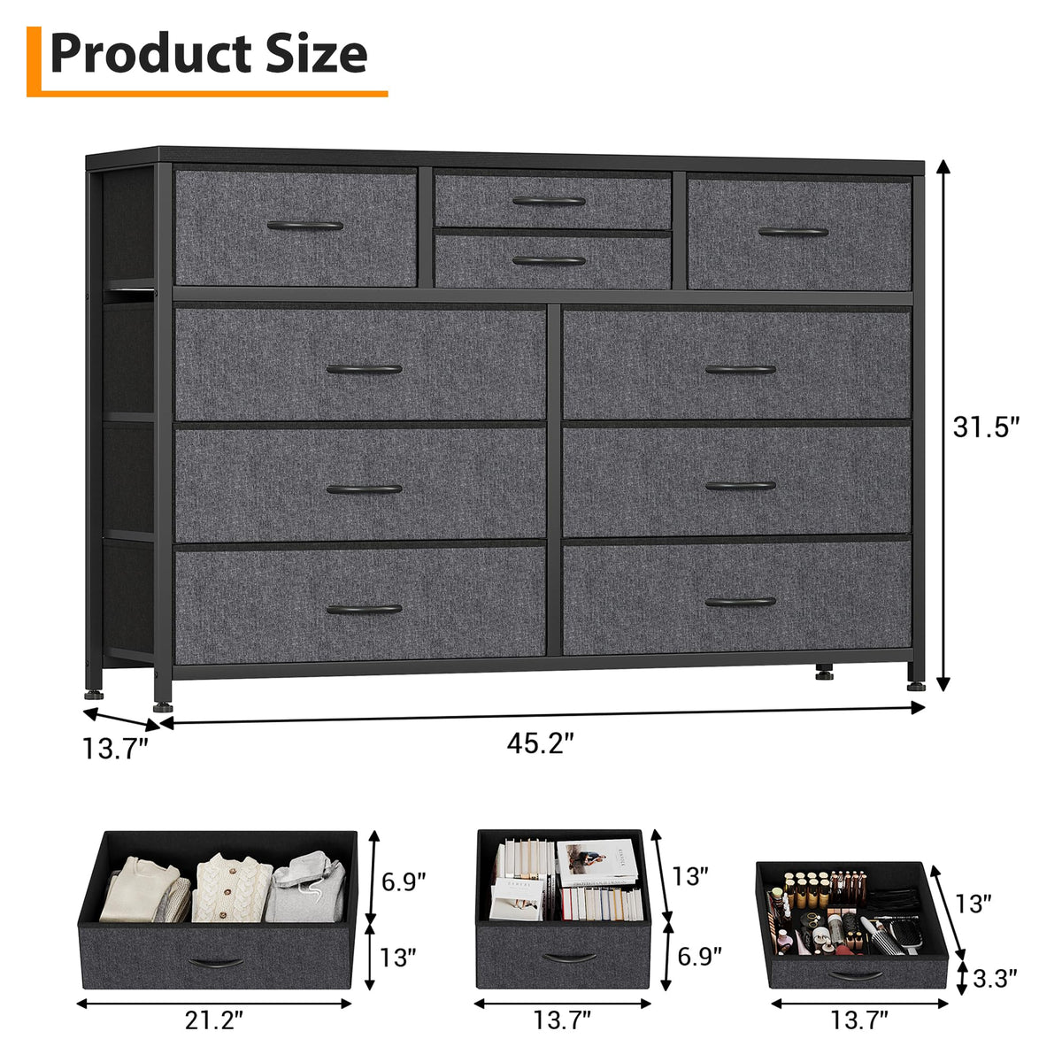10 Drawer Fabric Dresser with Wood Top N30701