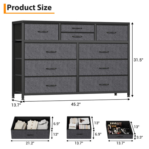 10 Drawer Fabric Dresser with Wood Top N30701