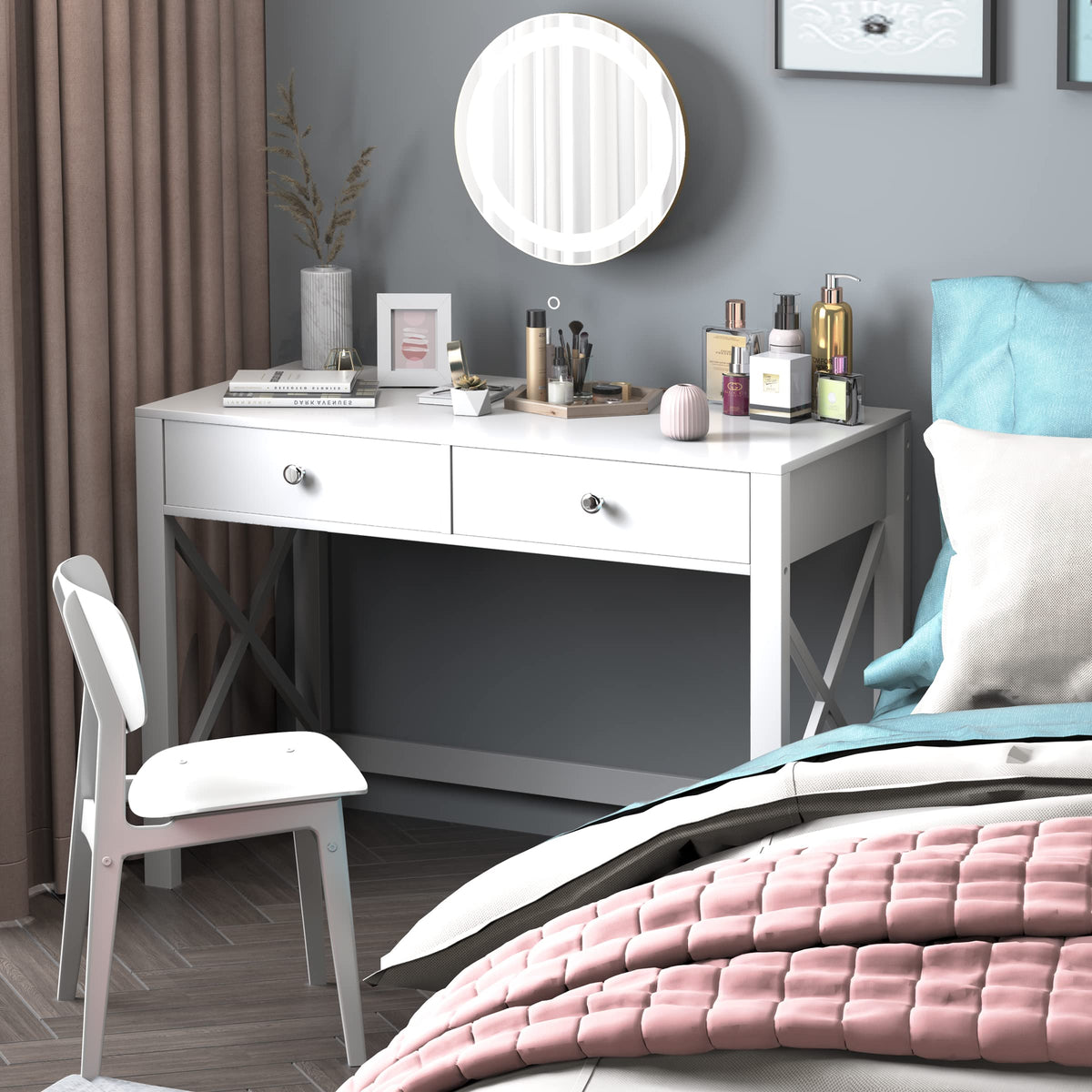 White Home Office Desk with Drawers N15012