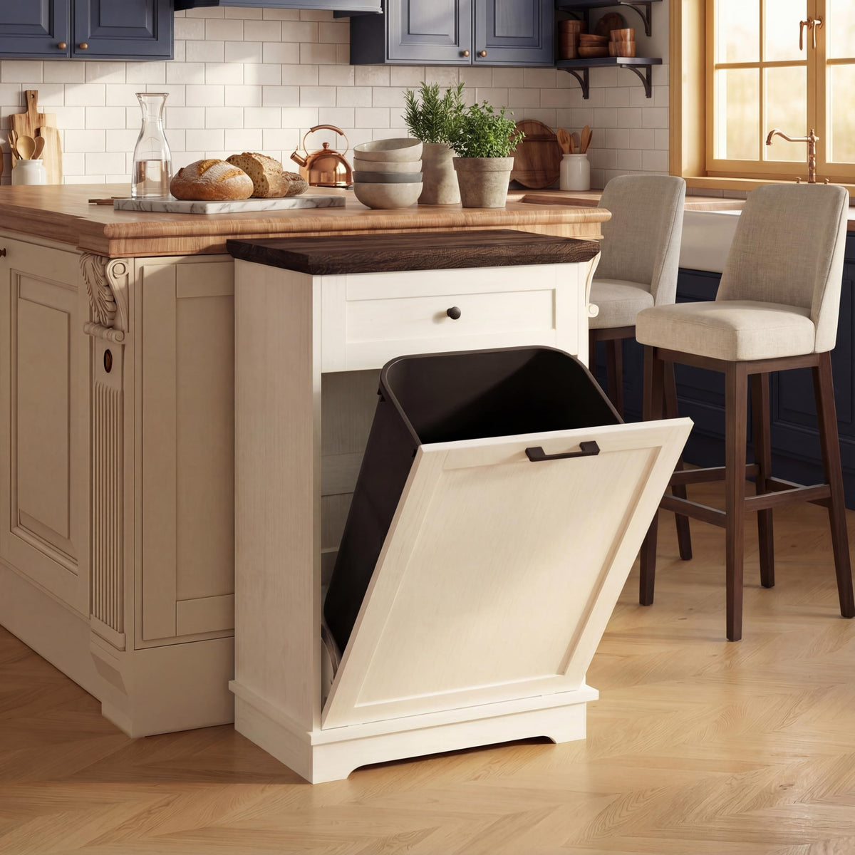 Double Tilt Out Trash Cabinet for 10 Gallon Trash Cans, Antique White Q790481