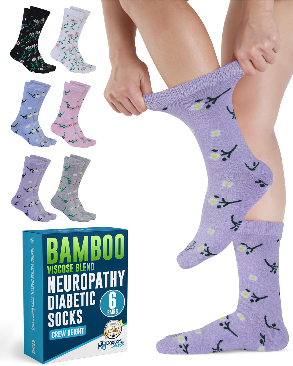 Moisture-Wicking Diabetic Socks 6 Pairs R4219