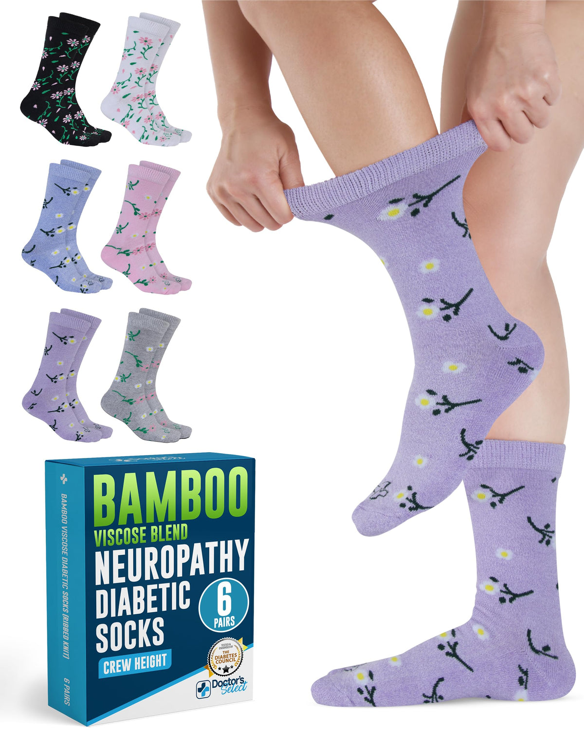 Moisture-Wicking Diabetic Socks 6 Pairs R4219