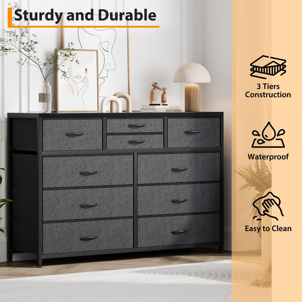 10 Drawer Fabric Dresser with Wood Top N30701