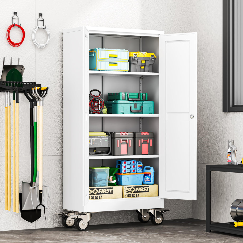 61" Metal Rolling Storage Cabinet with 2 Doors and Wheels N96586