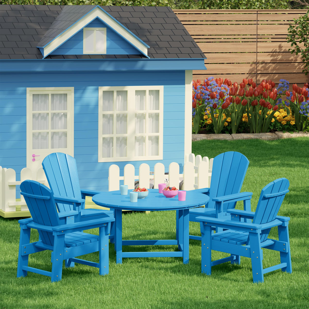 Kids Adirondack Chair Set of 4 Plastic Outdoor Pacific Blue L7068