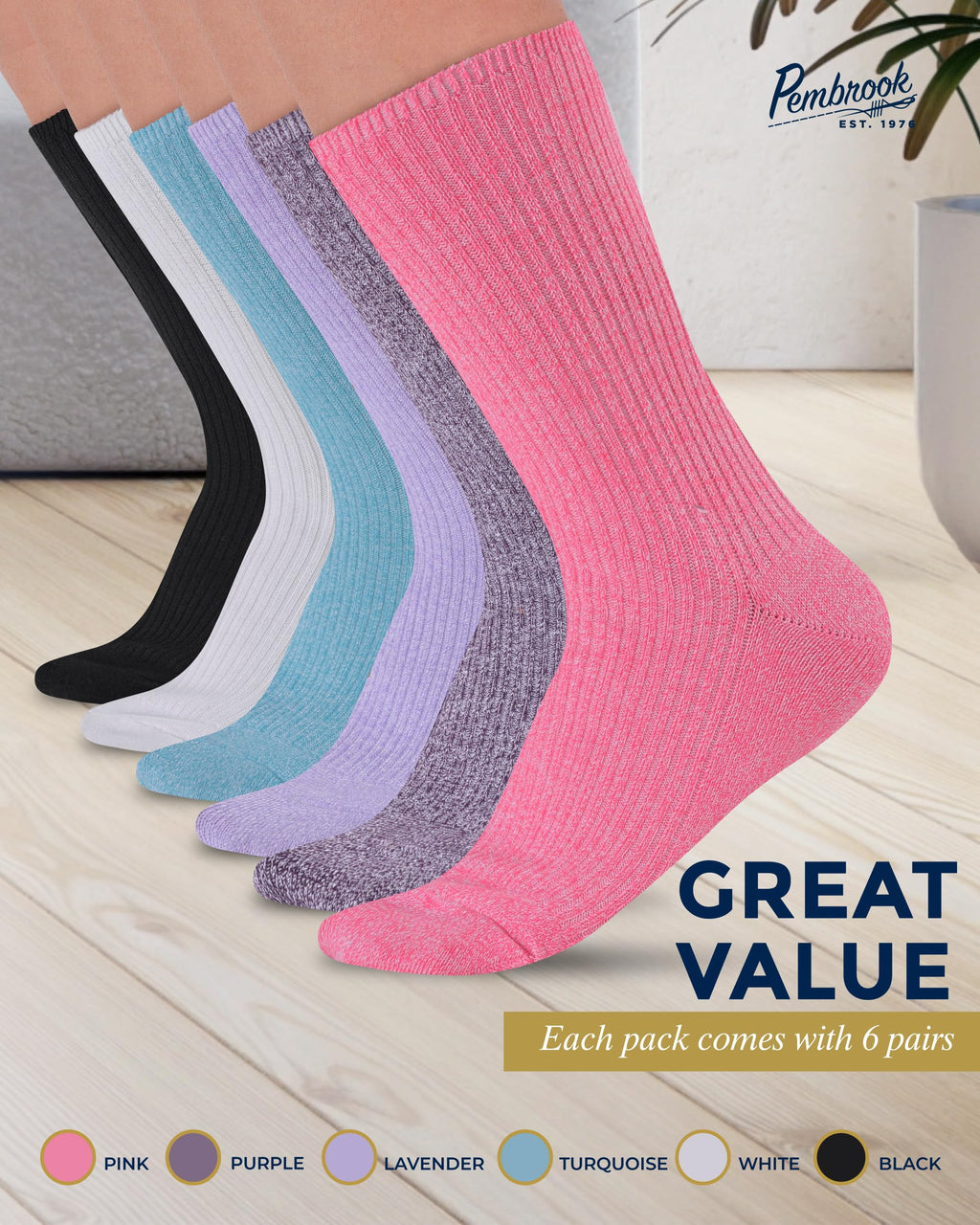 Ribbed Knit Bamboo Viscose Diabetic Socks for Women 6 Pairs L705