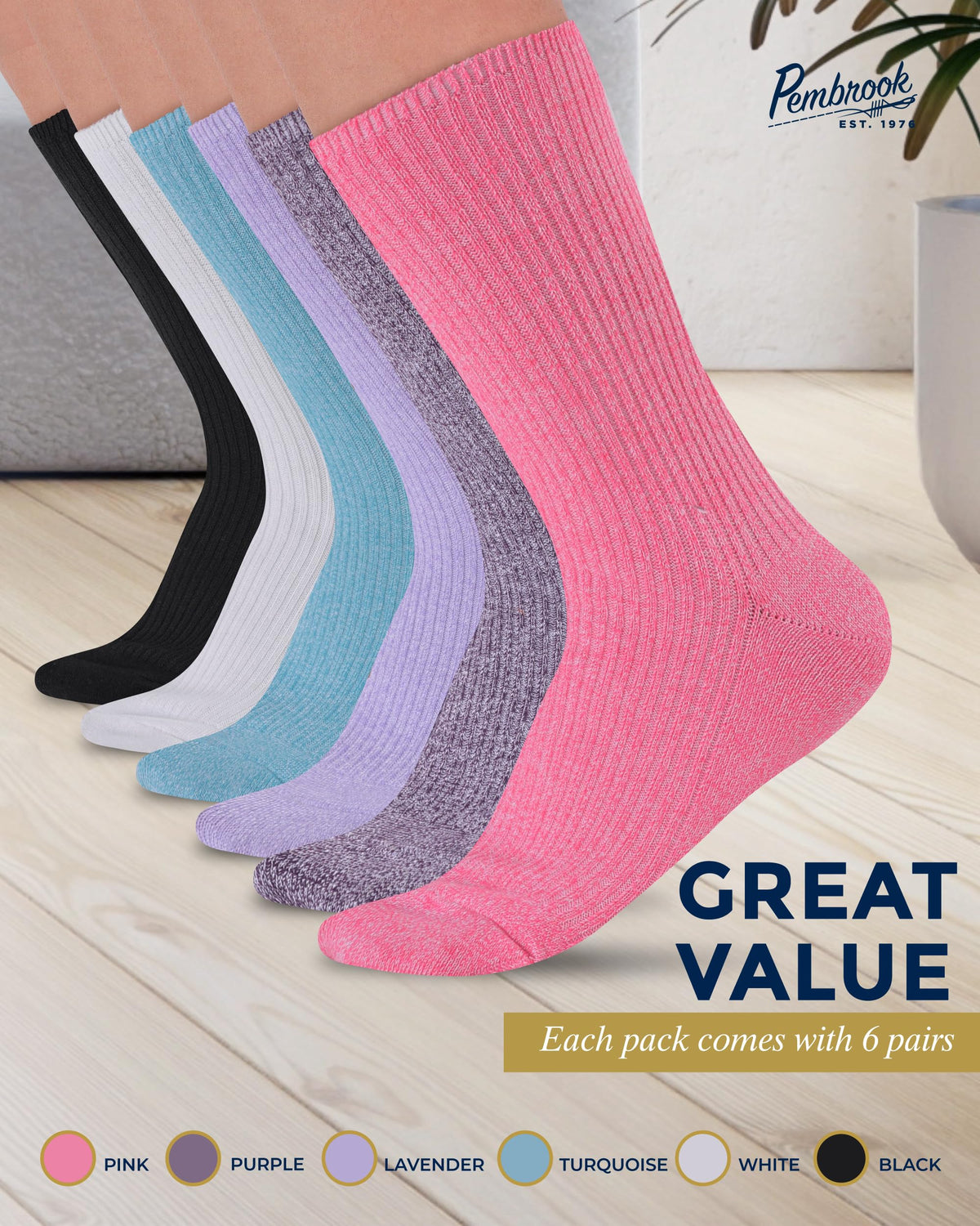 Ribbed Knit Bamboo Viscose Diabetic Socks for Women 6 Pairs L705