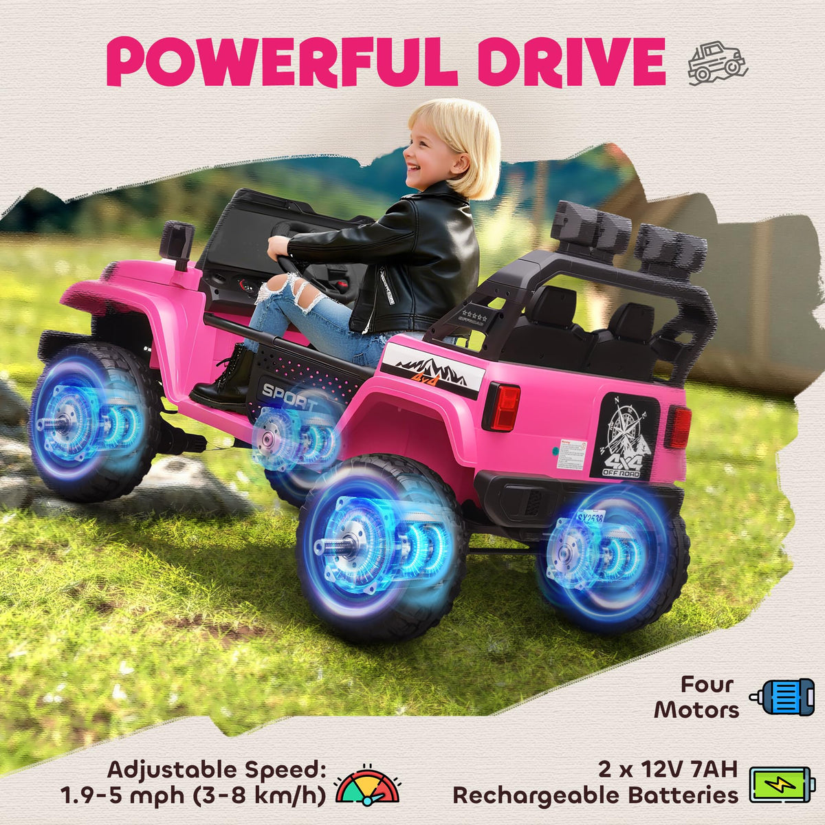 24V 2-Seater Kids Ride on Truck Car Pink O370