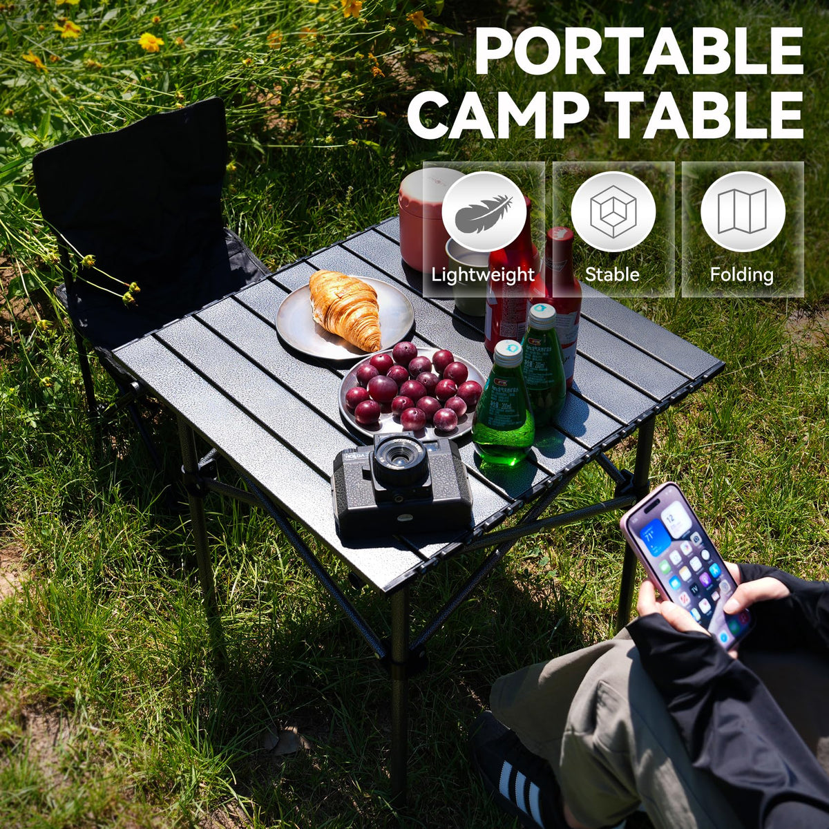 Portable Folding Aluminum Camping Table with Carry Bag S30328