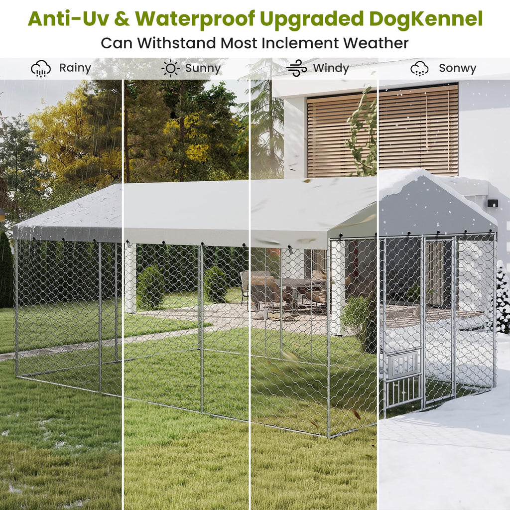 10x15FT Outdoor Dog Kennel with Bowls & Roof A87712