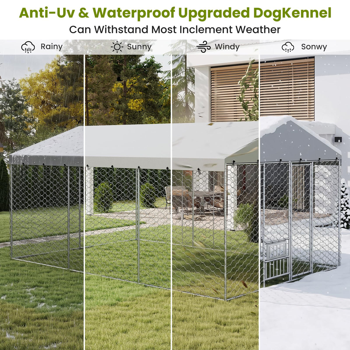 10x15FT Outdoor Dog Kennel with Bowls & Roof A87712