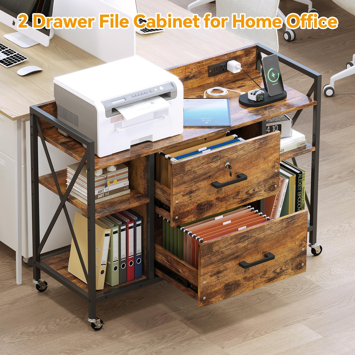 2 Drawer File Cabinet with Lock and Power Outlets G78909