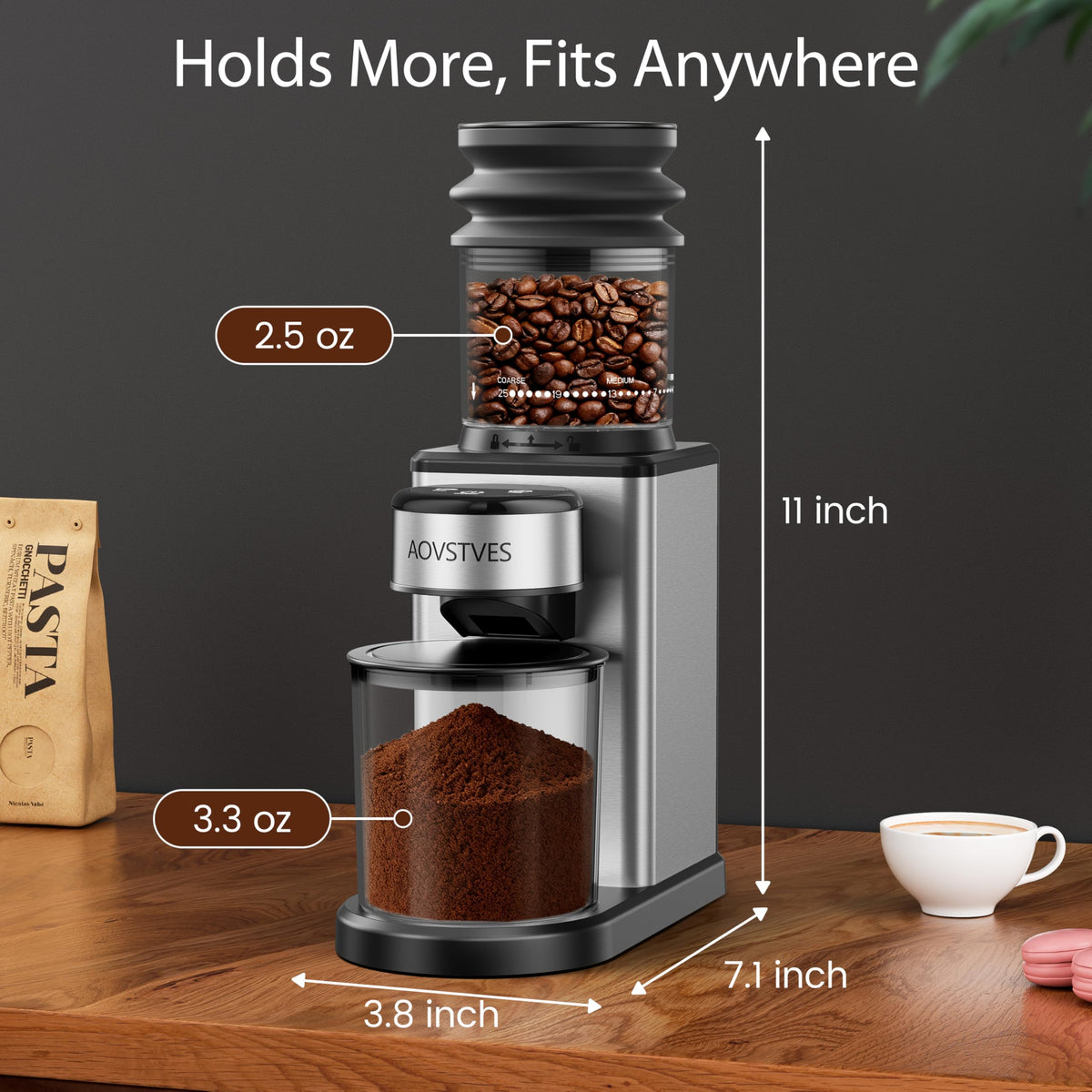 Electric Coffee Grinder with 25 Grinding Settings and 60-Second Timer S538