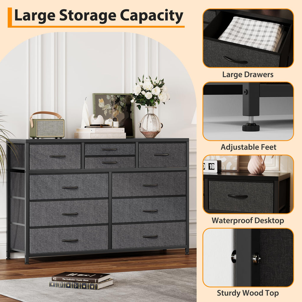 10 Drawer Fabric Dresser with Wood Top N30701