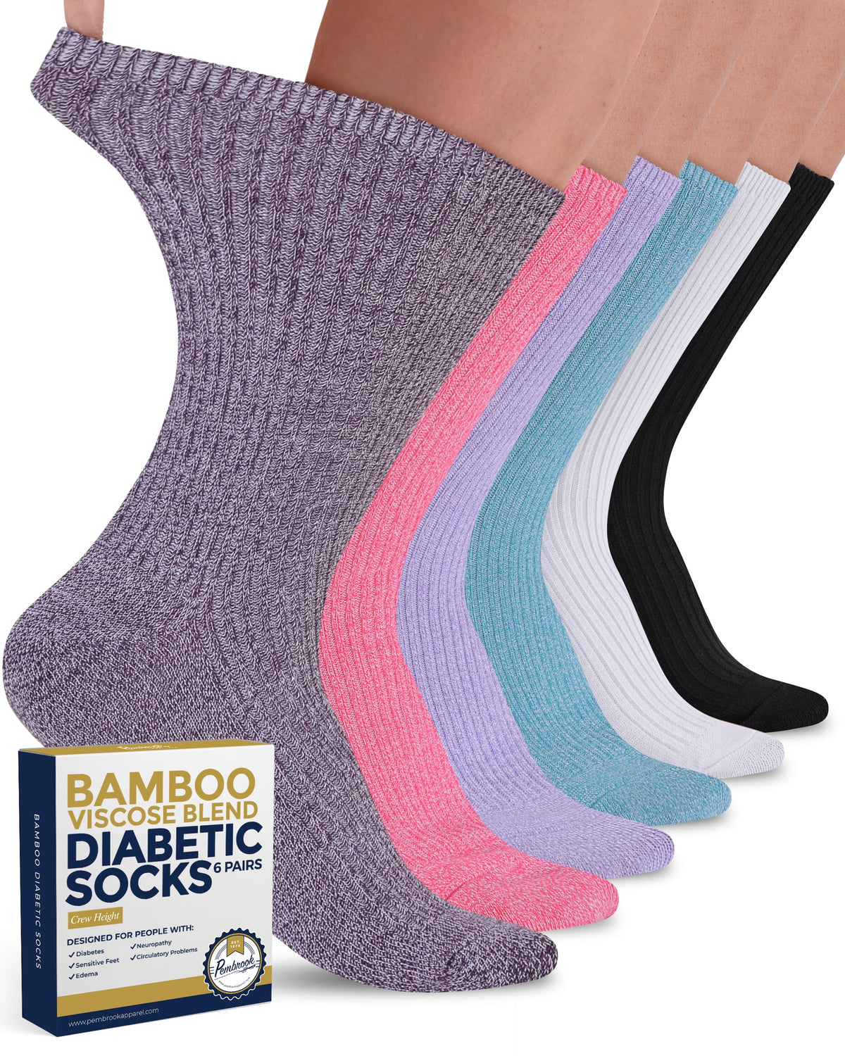Ribbed Knit Bamboo Viscose Diabetic Socks for Women 6 Pairs L705