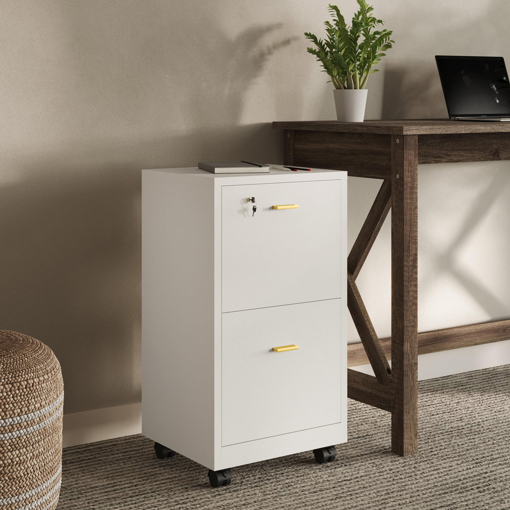 White 2 Drawer Wooden File Cabinet with Lock J18379