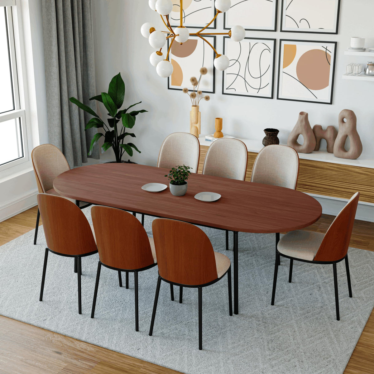 9-Piece Dining Set with 8 Chairs and Oval Table D4851