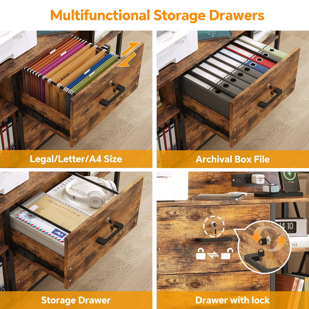 2 Drawer File Cabinet with Lock and Power Outlets G78909