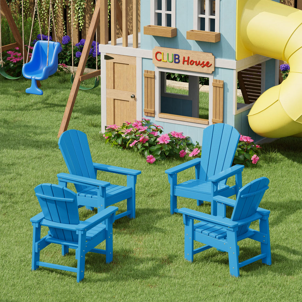 Kids Adirondack Chair Set of 4 Plastic Outdoor Pacific Blue L7068