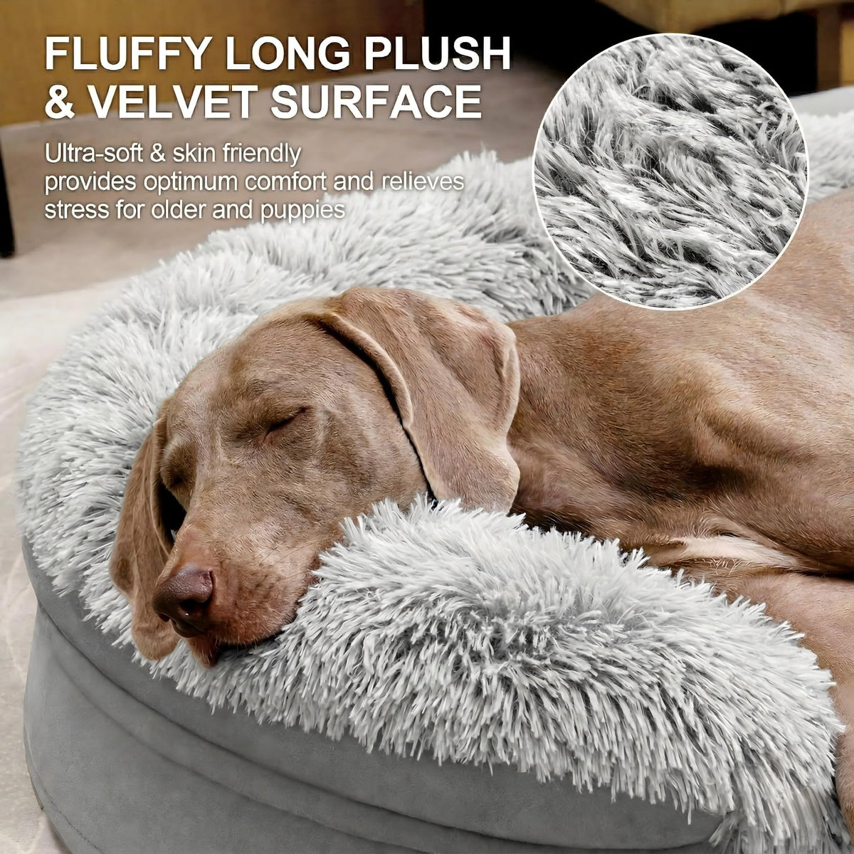 Fluffy Orthopedic Dog Bed with Washable Plush Cover, Grey O41159