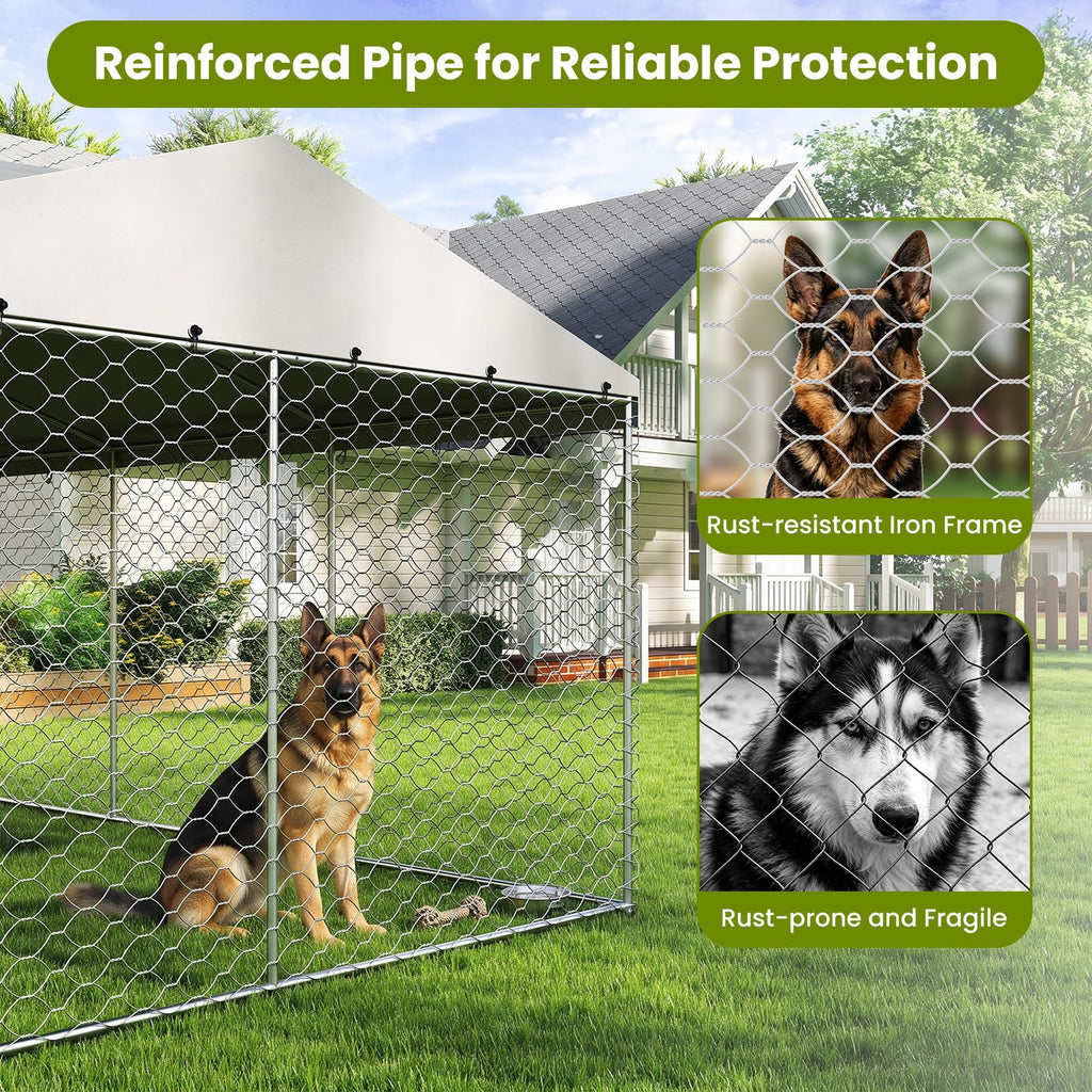 10x15FT Outdoor Dog Kennel with Bowls & Roof A87712