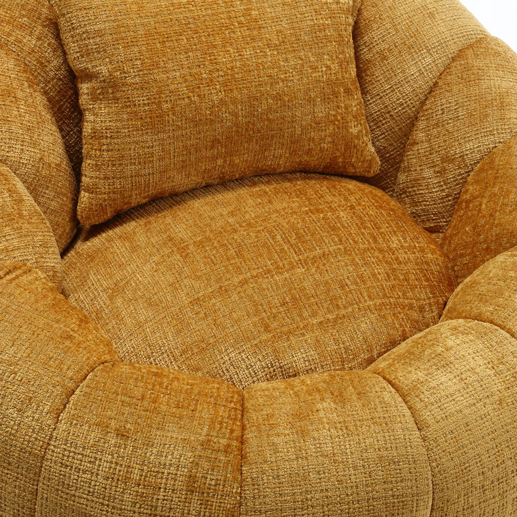 Yellow Chenille Bean Bag Chair with Ottoman and Pillow H34155